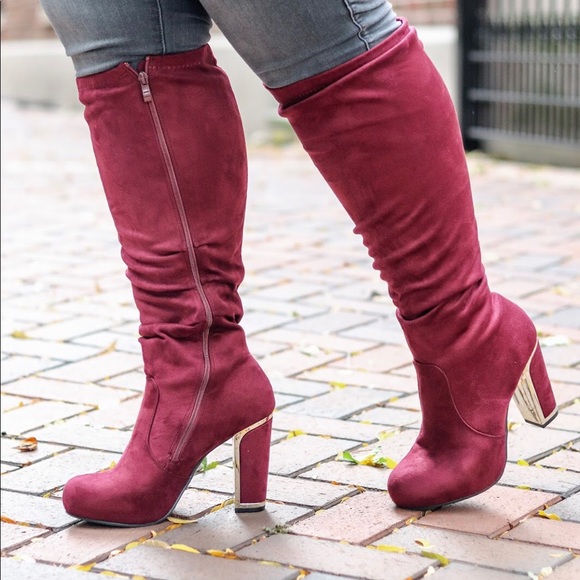 red wide calf boots